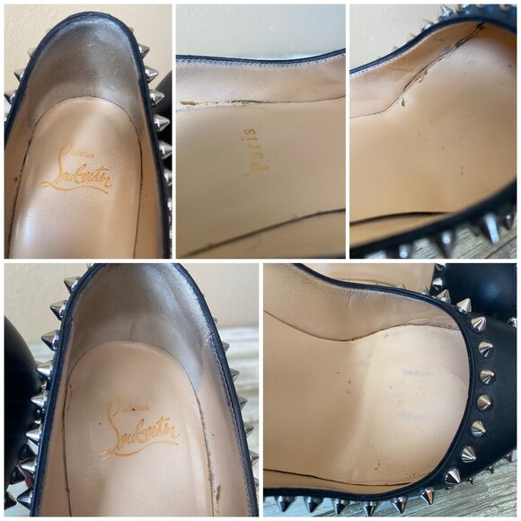 Christian Louboutin Dorispiky Black Leather Spiked Pumps Sz 7.5 with COA -No Box - Picture 11 of 16